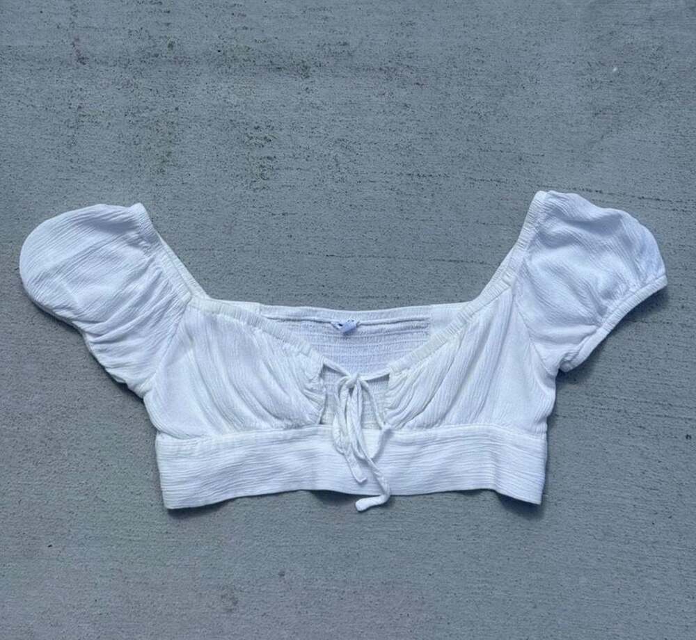 Garage Puff Sleeve Tie Micro Top White Size P/S